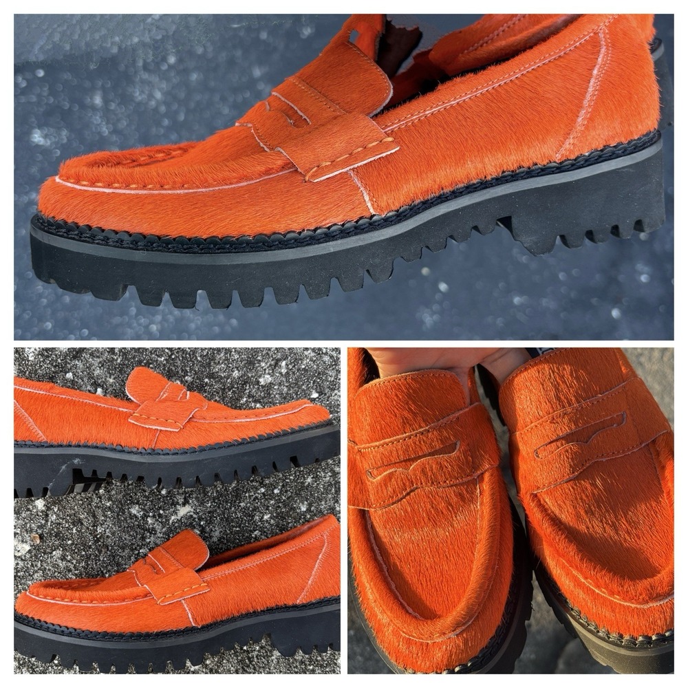 Anthropologie Bibi Lou Jaya Penny Loafers W7 EU37 Calf Hair Chunky Lug Sole $282